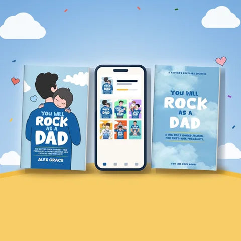 Dad Volume 1 and the journal paperbacks beside a phone showing six Dad eBooks