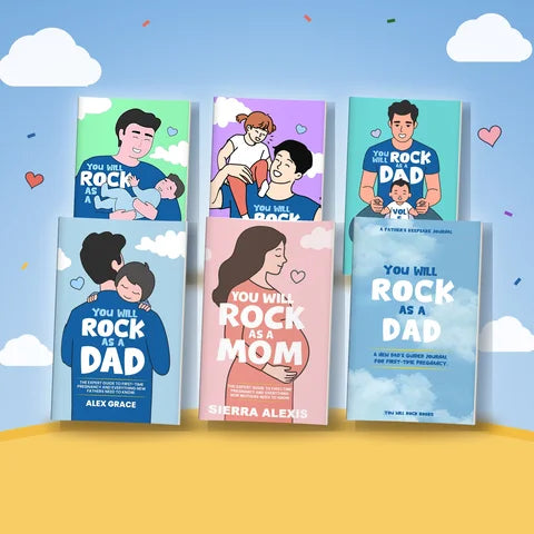 Six books: Dad Volumes 1, 2, 3 and 6, Mom Volume 1 and the Dad Guided Journal