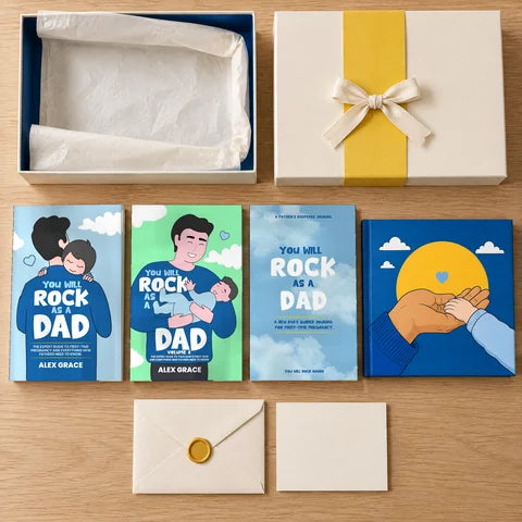 Everything in The First Year Box, laid out on a wooden table
